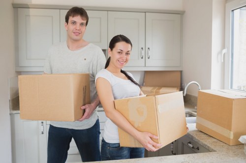 Packed storage boxes and furniture in a Perivale storage unit